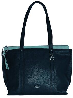 Coach Handbag Purse Bag May 1573 Tote AWL 2-Toned Navy Blue Leather Bag Carryall
